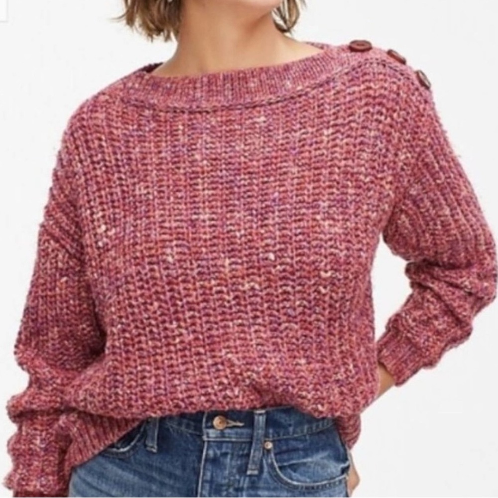 J Crew Button-Detail Chunky Knit Pullover Sweater, Boatneck - Womens Small